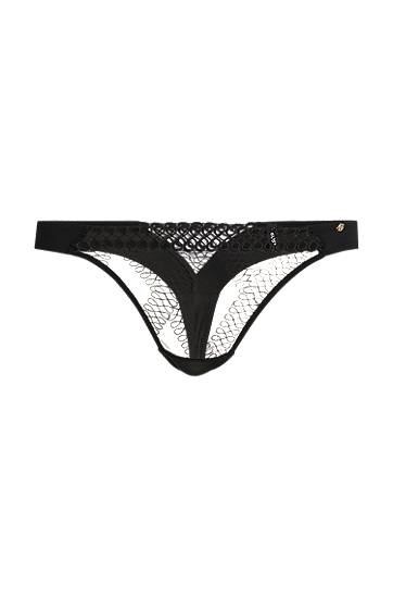 гащички BOSS Eyelet Thong with Monogram Trim Черно | 50540420, 0