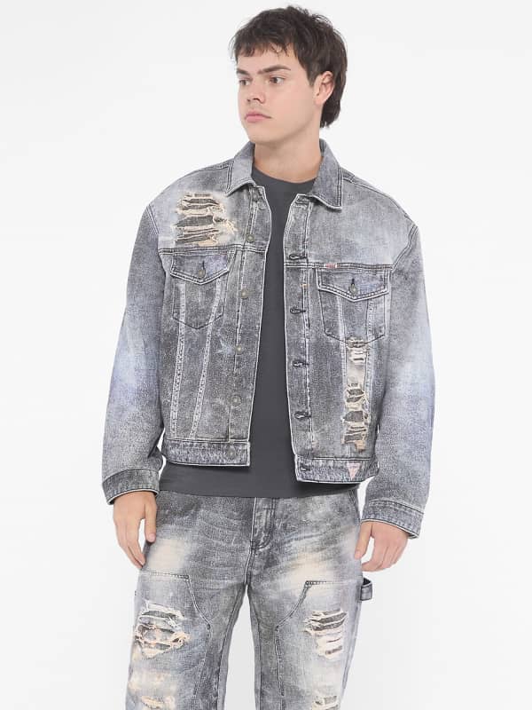 Яке бомбър GUESS Regular Fit Distressed Denim Jacket Синьо | M4BG77D4SB1