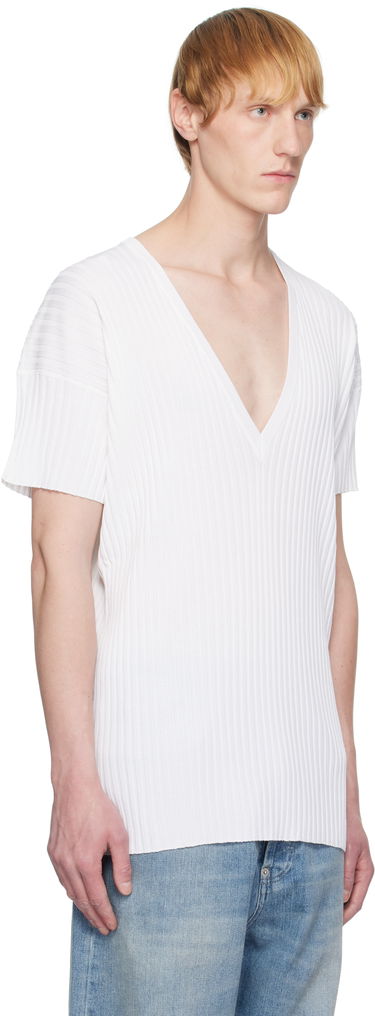 Тениска Maison Margiela MM6 Maison Margiela Rib-Knit V-Neck T-Shirt Бяло | SH2HN0003 M13125, 1