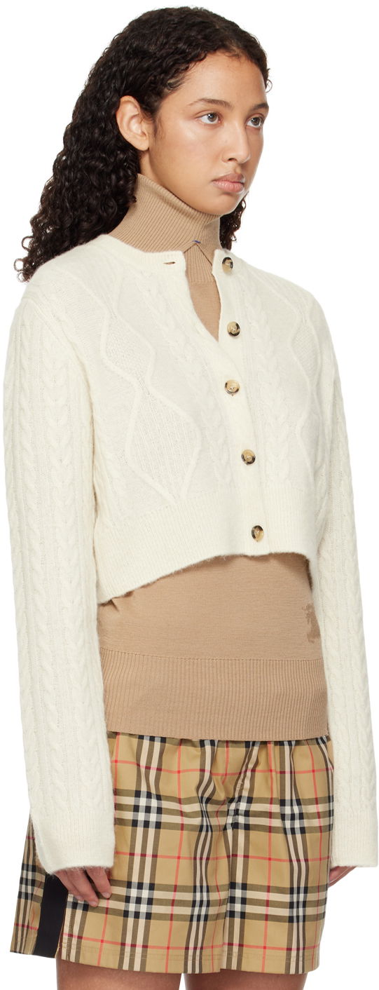 Пуловер Burberry Burberry Cropped Aran Wool Blend Cardigan Бяло | 8097967, 1