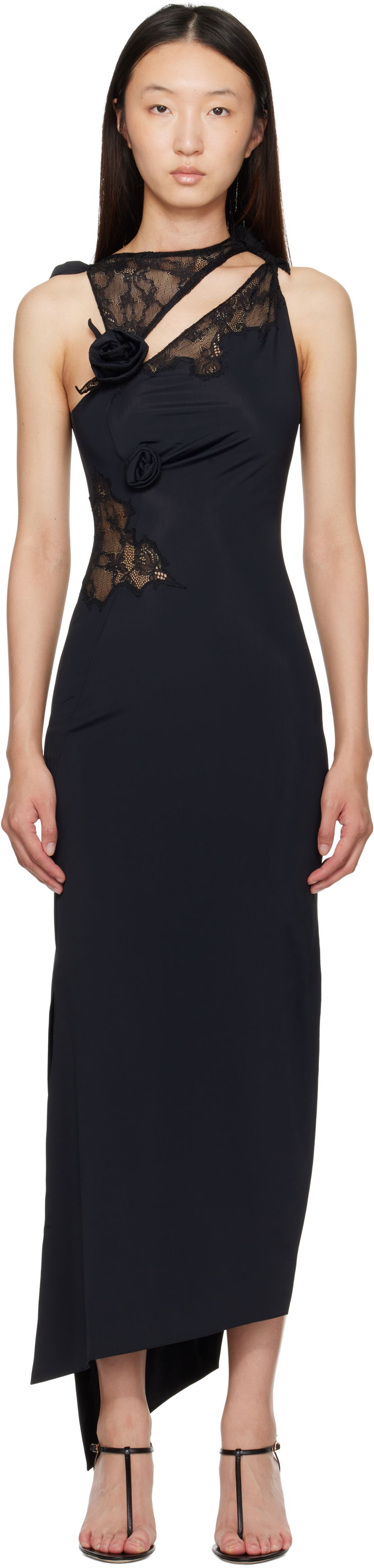 Pокля Coperni Coperni Lace Flower Midi Dress Черно | COPR217F5021