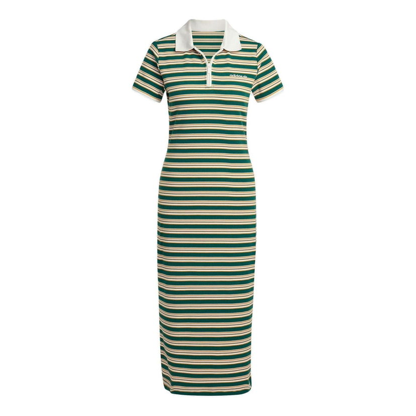 Pокля adidas Originals Striped Polo Collar Maxi Dress Зелено | JC6178