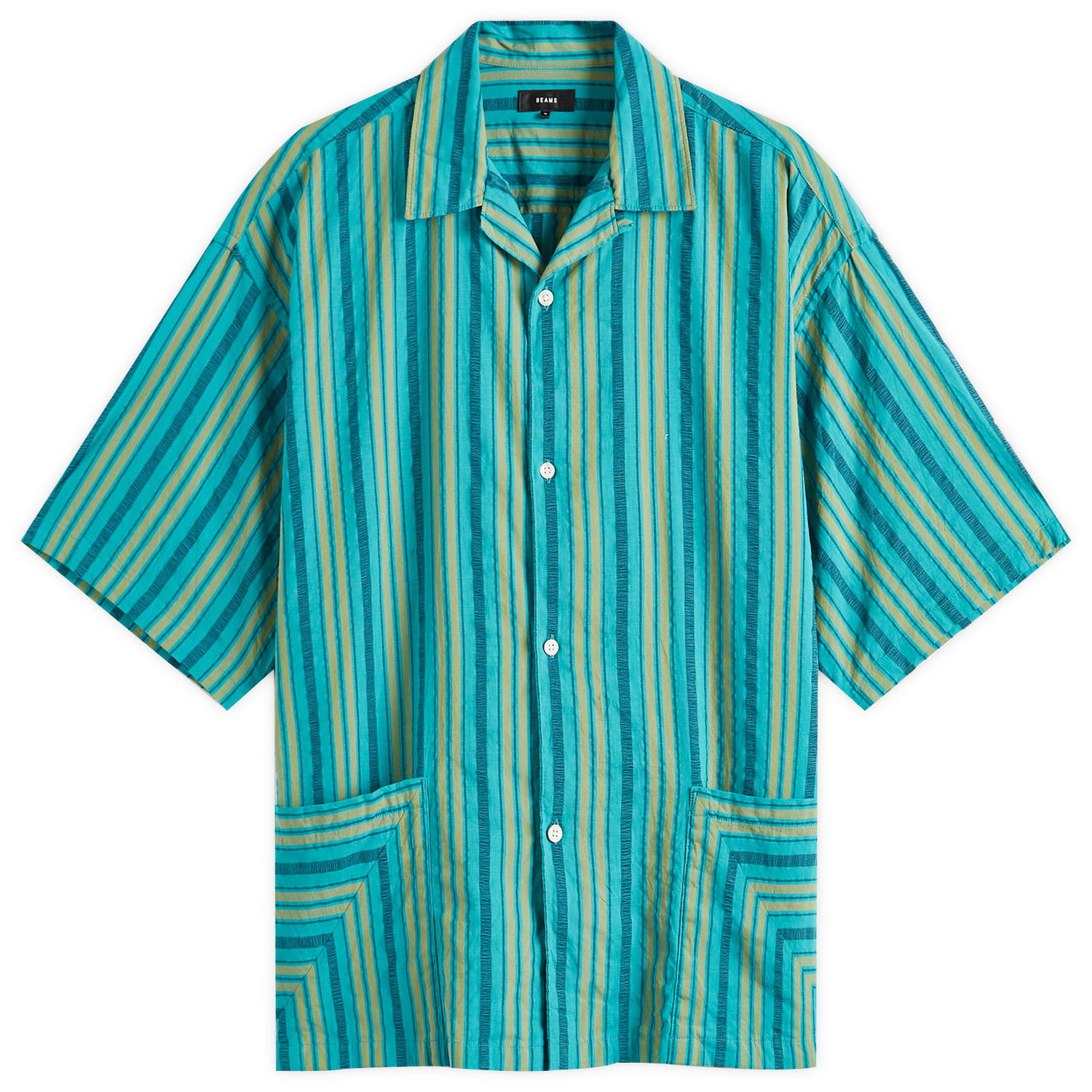 Риза BEAMS Men's Stripe Open Collar Shirt, Size Large Тюркоазено | 1101-0564-803-73, 0