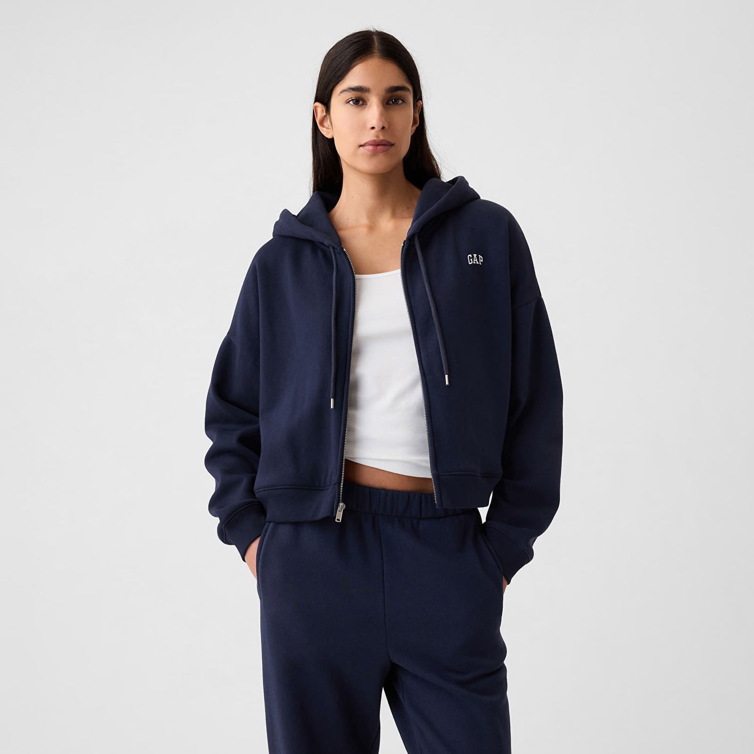 Суитчър GAP Sweatshirt Logo Fullzip Hoodie Navy Uniform L Черно | 883566-10, 0