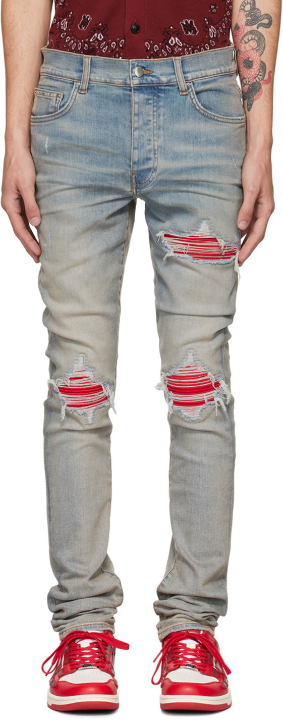 Дънки AMIRI Distressed Slim Jeans Синьо | AMDNSY1056