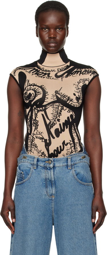 боди Balmain Balmain Jacquard Knit Torso Bodysuit Бежово | EF1BC025KH95, 0