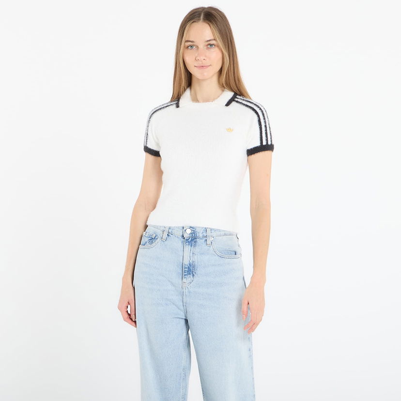 Поло тениска adidas Originals Fluffy Knit Cali Short Sleeve Polo Top Бяло | KE1301