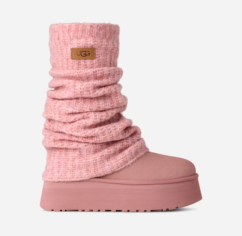 Кецове и обувки UGG Classic Mini Dipper Knitted Legwarmer Boot Розово | 1178990-PDW