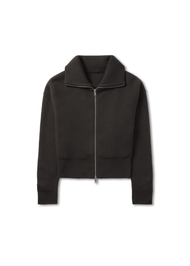 Verve Ribbed Collar Cropped Zip-Up Cardigan