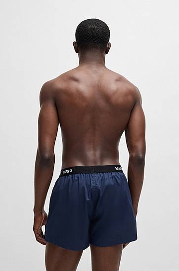 Боксерки BOSS HUGO Three-Pack of Cotton Boxer Shorts with Logo Waistbands Тъмно синьо | 50532565, 1