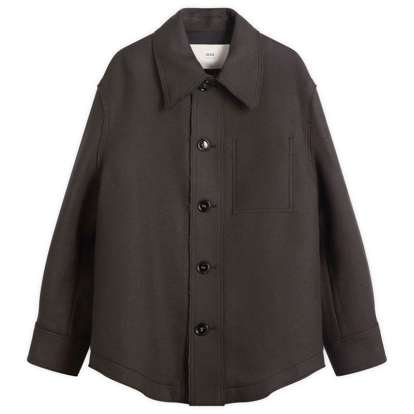 Яке AMI Boiled Wool Gabardine Button-Down Jacket Кафяво | H25UJK824-WV0078-020H25
