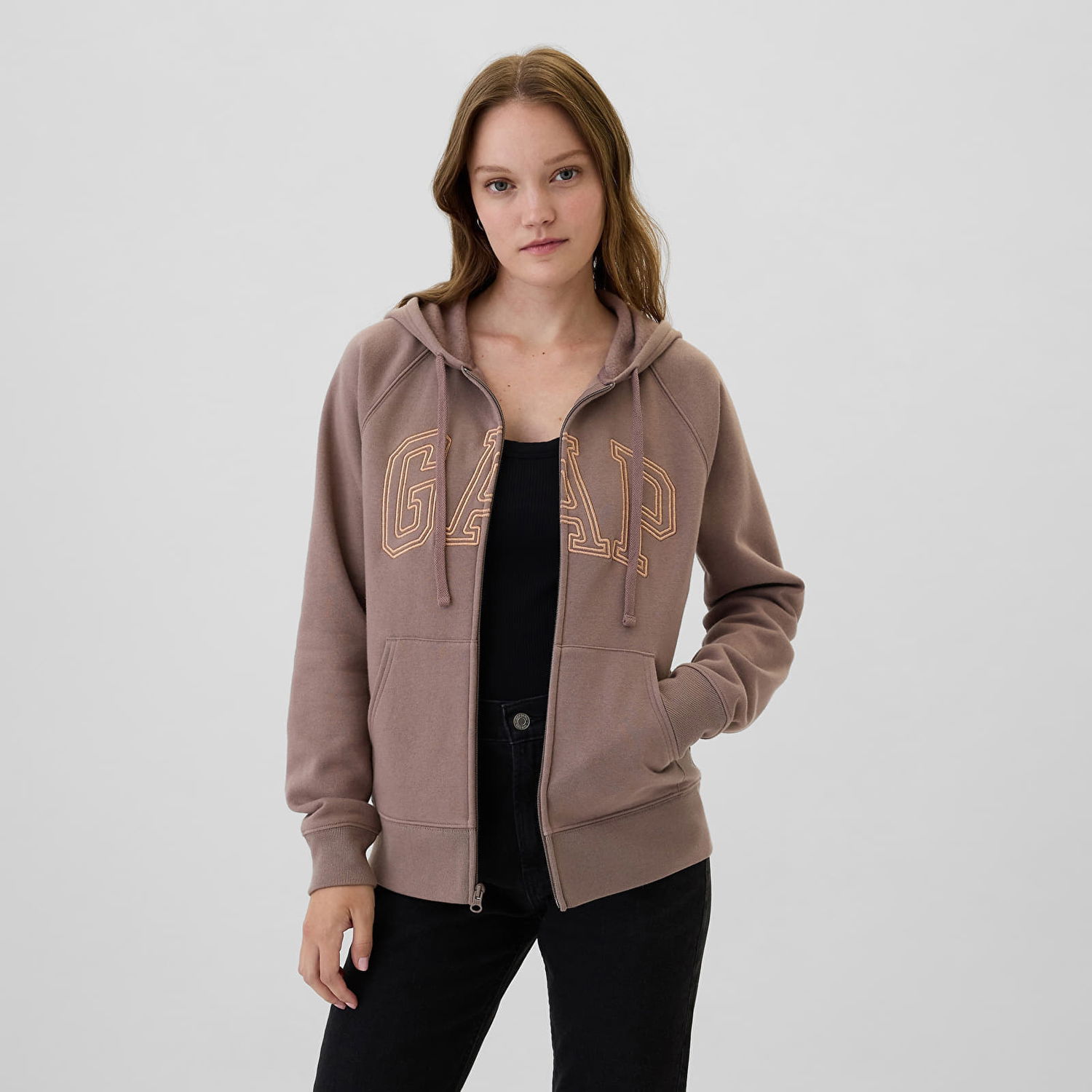 Тениска GAP Sweatshirt Logo Fullzip Hoodie Wassel/ Gold Lurex S Бежово | 463503-53, 0