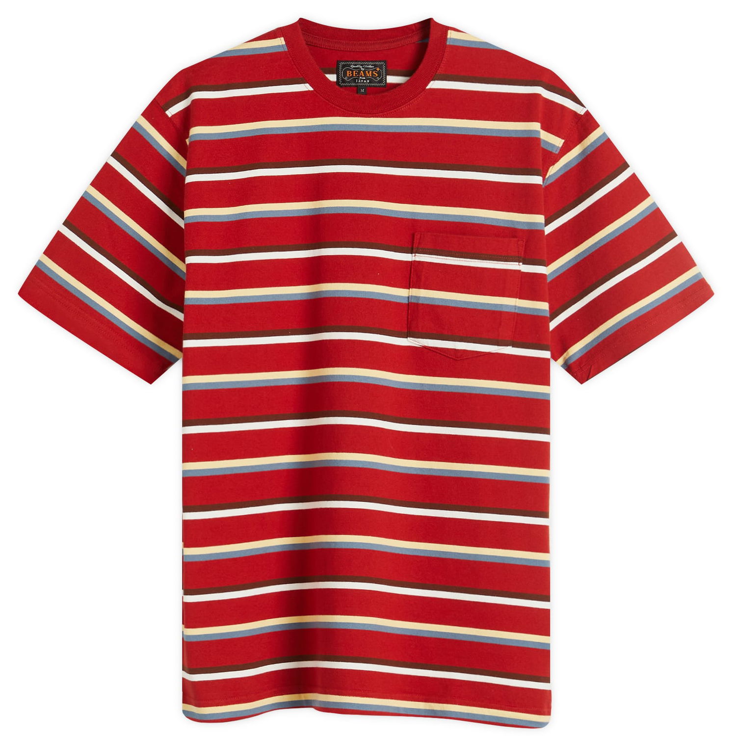 Тениска BEAMS Beams Plus Multi Stripe Pocket T-Shirt, Size Large Червено | 3804-0085-048-35, 0