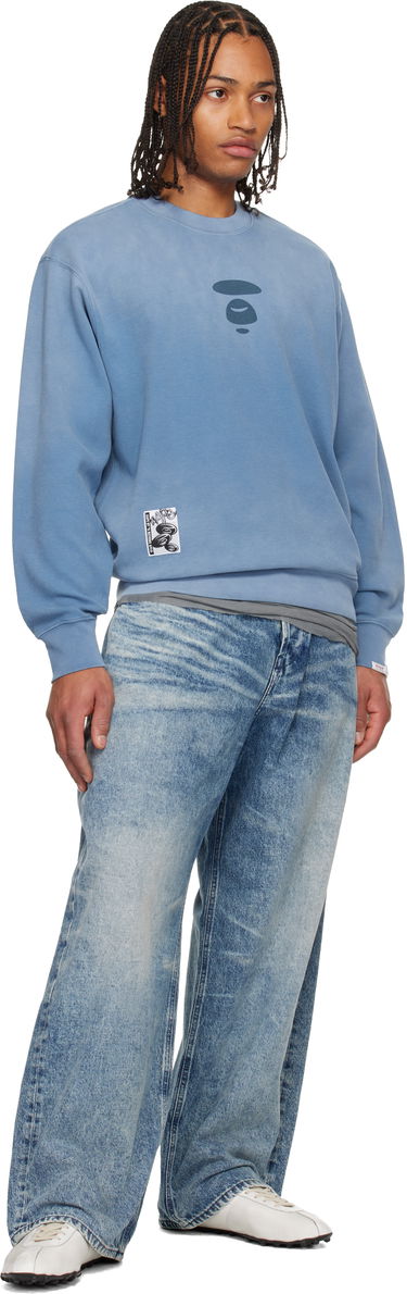 Суитчър AAPE by A Bathing Ape Moonface Crew Neck Sweatshirt Синьо | AAPSWMC381XXPBLE, 3