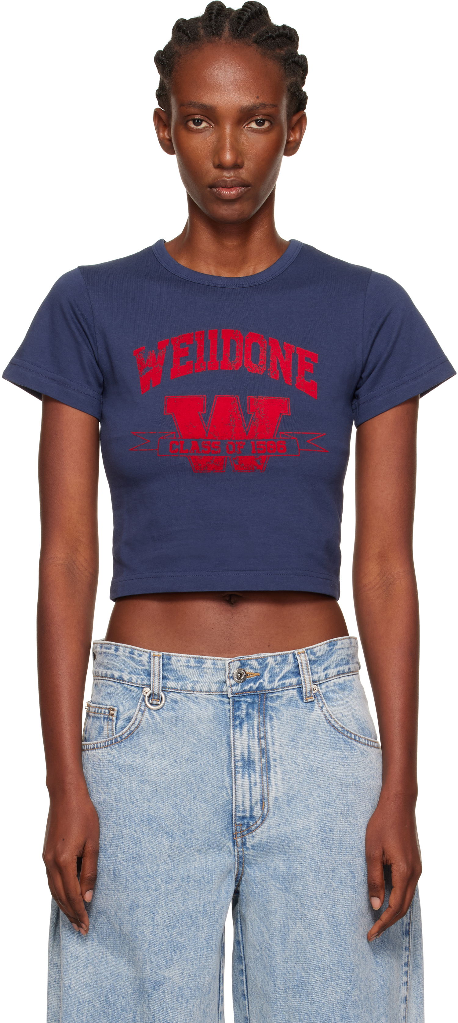 Съкратен топ We11done We11done Slim-Fit Crop T-Shirt Синьо | WD-TT2-25-749-W-NV, 0