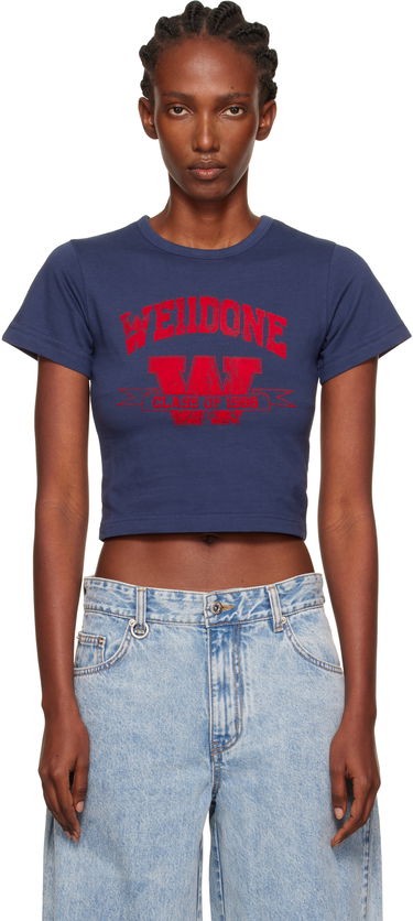 Съкратен топ We11done We11done Slim-Fit Crop T-Shirt Синьо | WD-TT2-25-749-W-NV, 0