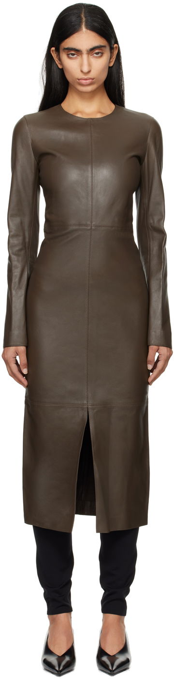 Pокля TOTEME TOTEME Paneled Midi Dress Кафяво | 244-WRD0148-LE0055, 0