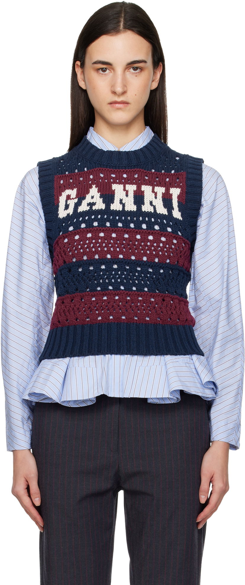 Жилетка GANNI GANNI Cotton Mixed Stripe Vest Многоцветен | K2568