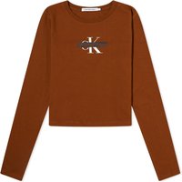 Съкратен топ CALVIN KLEIN Long Sleeve Seasonal Mono Logo Fudge Кафяво | J20J222717GQM, 1