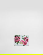 Dolce & Gabbana Rose Print Polished Calfskin Card Holder