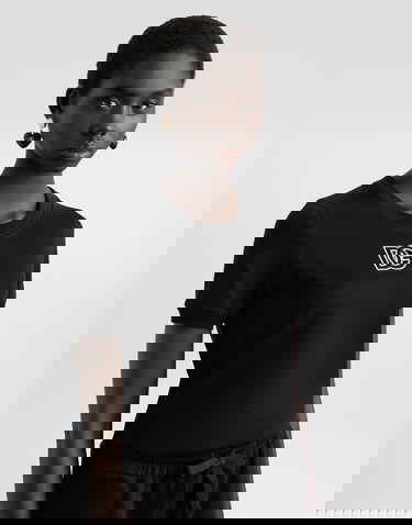 Тениска Dolce & Gabbana Dolce & Gabbana Jersey T-Shirt with DG Embroidery Черно | F8N08ZGDC9WN0000, 3