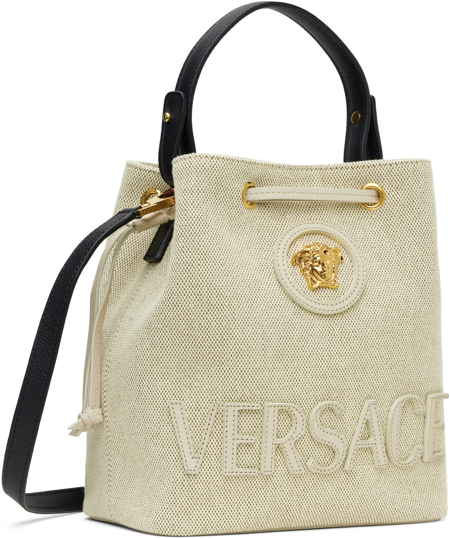 Дамска чанта Versace Versace Bucket Fabric & Leather Bag Бежово | 1018297_1A13696_6K72V, 1