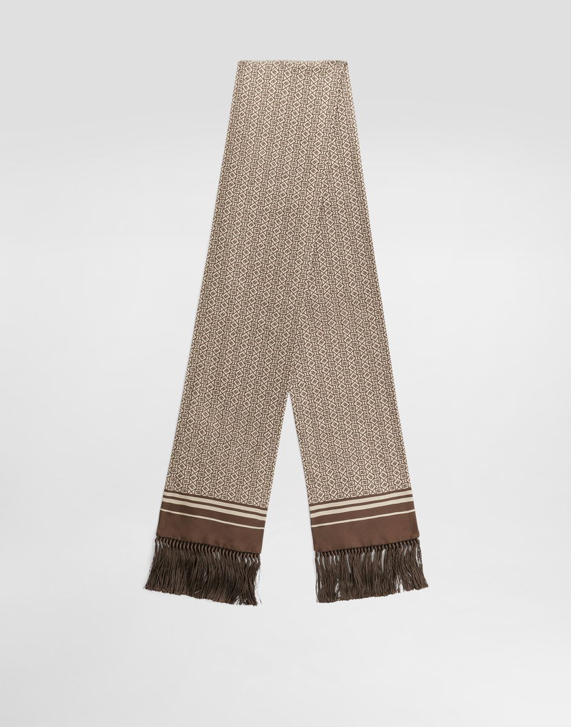 Шал Dolce & Gabbana Dolce & Gabbana Silk Twill Micro-design Logo Scarf with Fringes Бежово | GQ214EG0WV1HH8QM