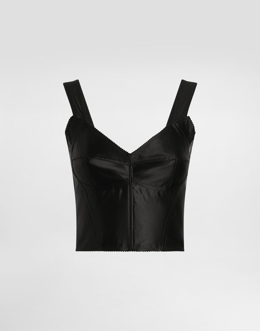 Съкратен топ Dolce & Gabbana Dolce & Gabbana Elastic Satin Bustier Top Черно | F7W98TGDCMXN0000
