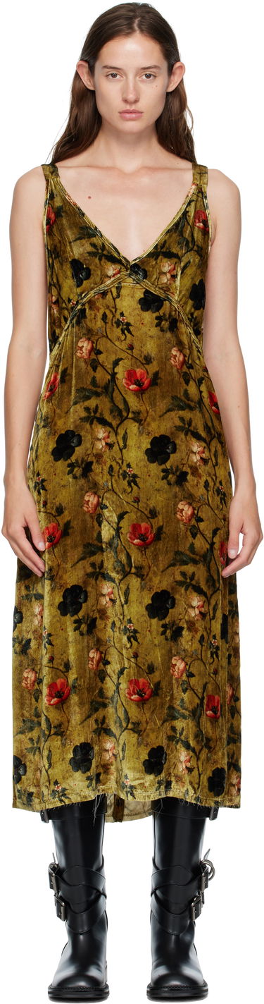 Pокля R13 R13 Grunge Floral-Print Velvet Slip Midi Dress Зелено | R13WR477-R595A, 0