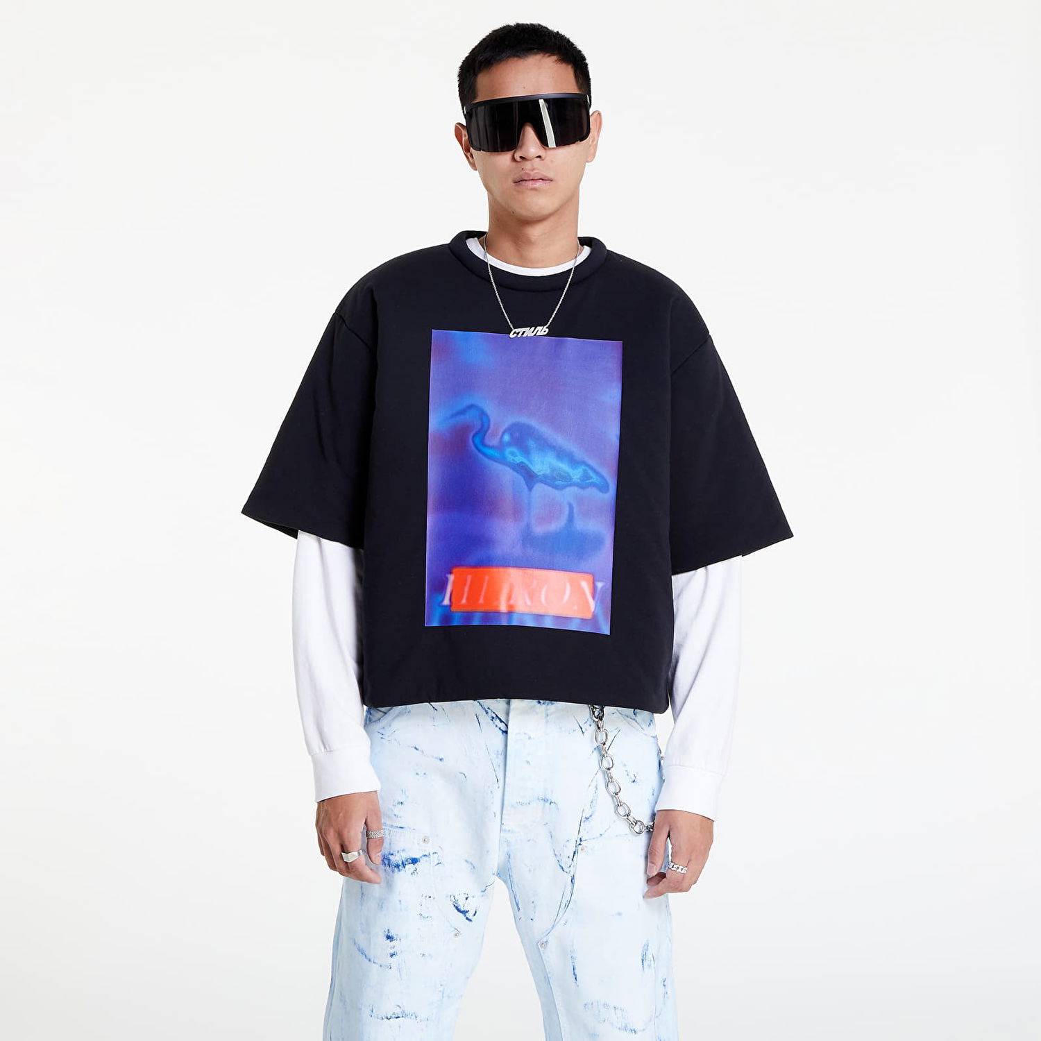 Тениска HERON PRESTON Censored Padded Tee Черно | HMAA033F22JER0011046, 0