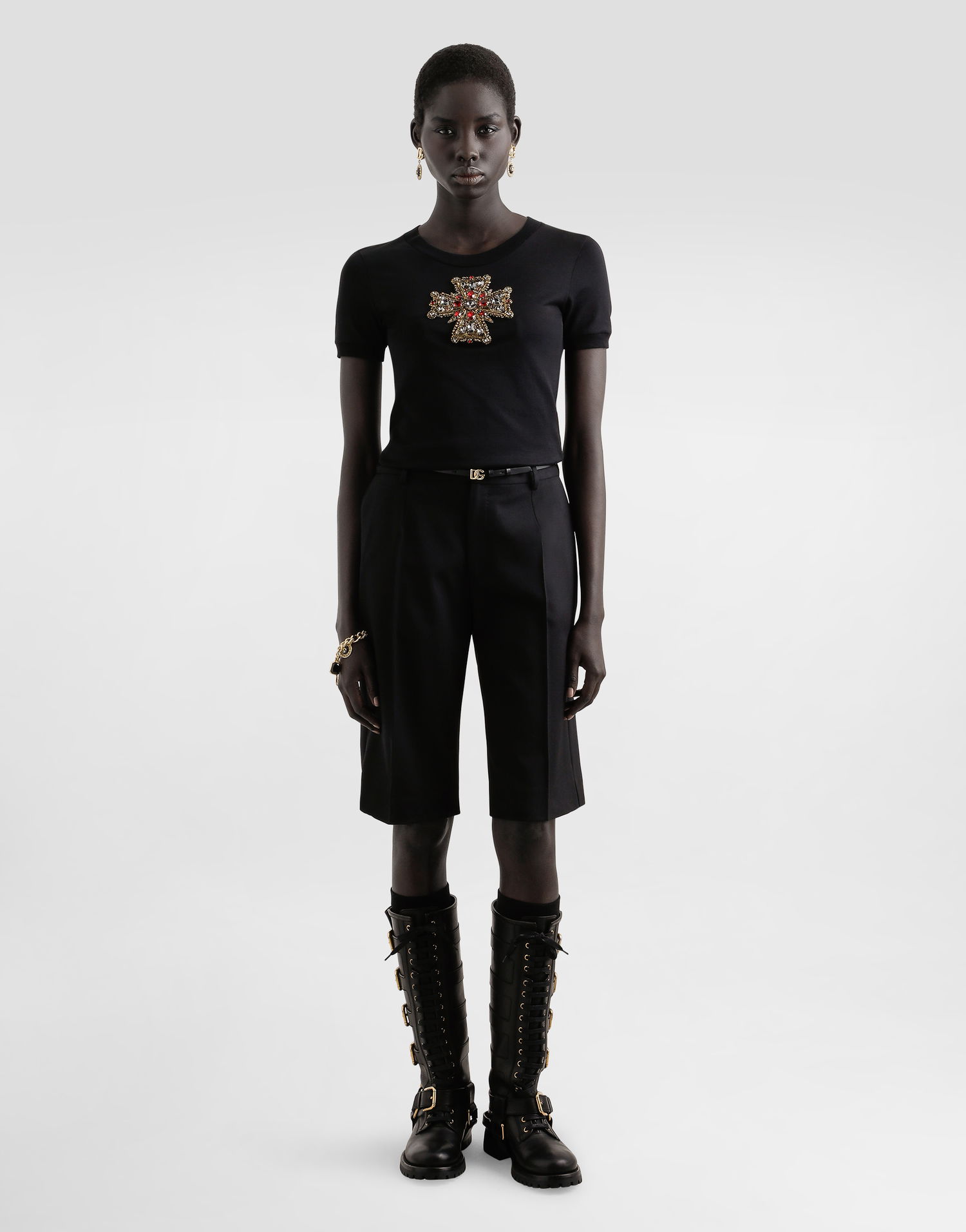 Тениска Dolce & Gabbana Dolce & Gabbana Cotton T-Shirt with Swarovski Embellished Cross Черно | F8N08ZGDC7GN0000, 1