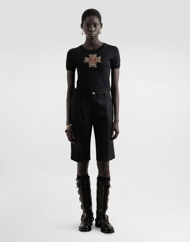 Тениска Dolce & Gabbana Dolce & Gabbana Cotton T-Shirt with Swarovski Embellished Cross Черно | F8N08ZGDC7GN0000, 1