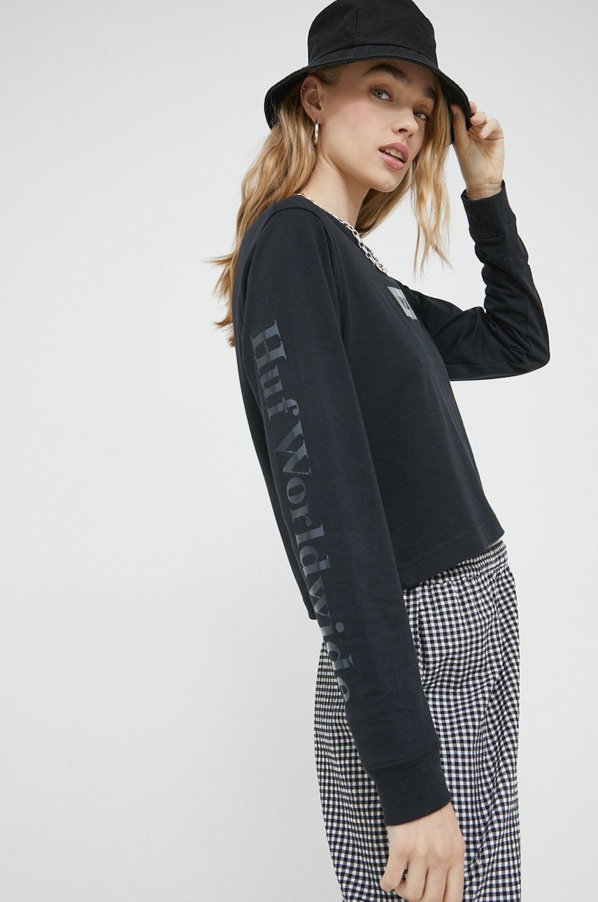 Тениска HUF Foil Bar Logo Crop T-Shirt Черно | wts0061, 0