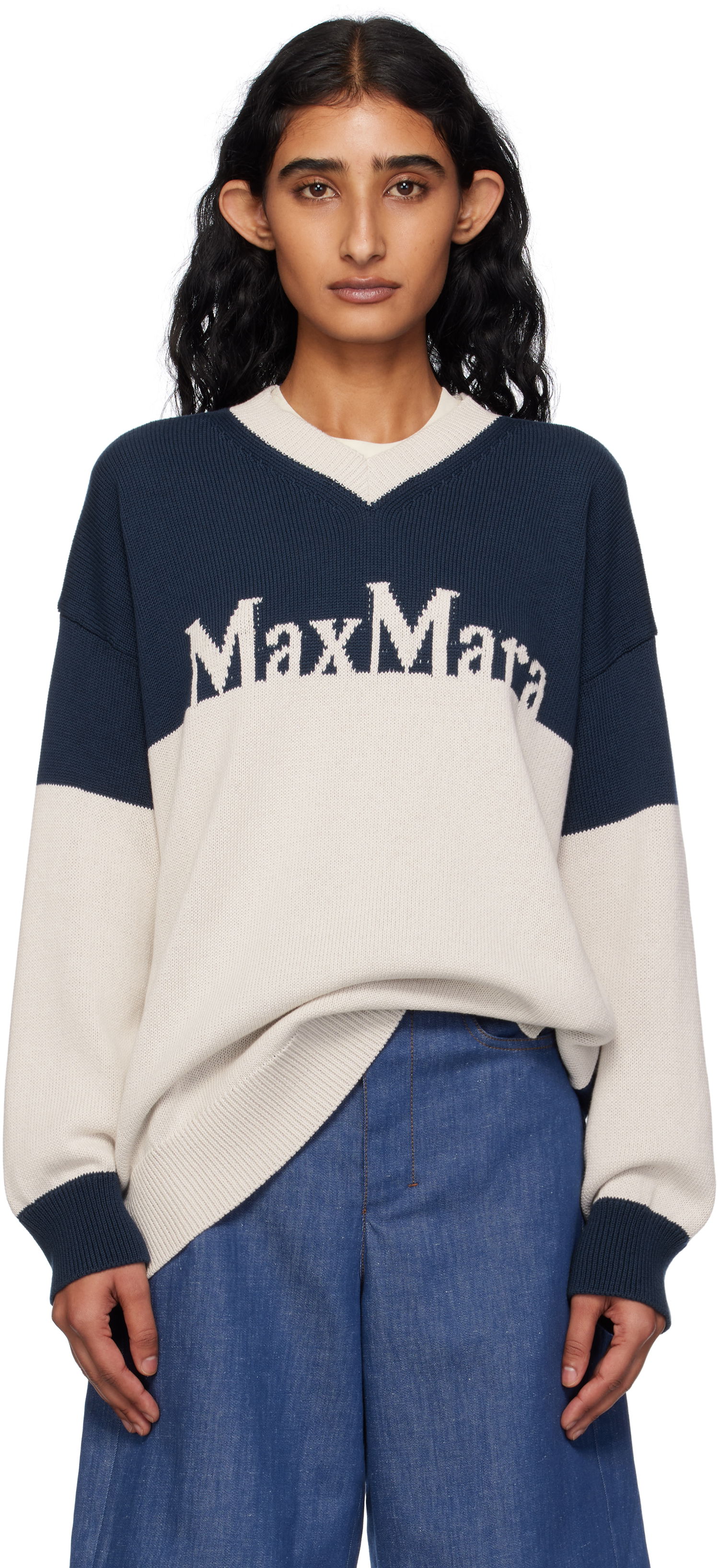 Пуловер Max Mara Max Mara Luigi Colorblock Sweater Тъмно синьо | 2519361043600, 0