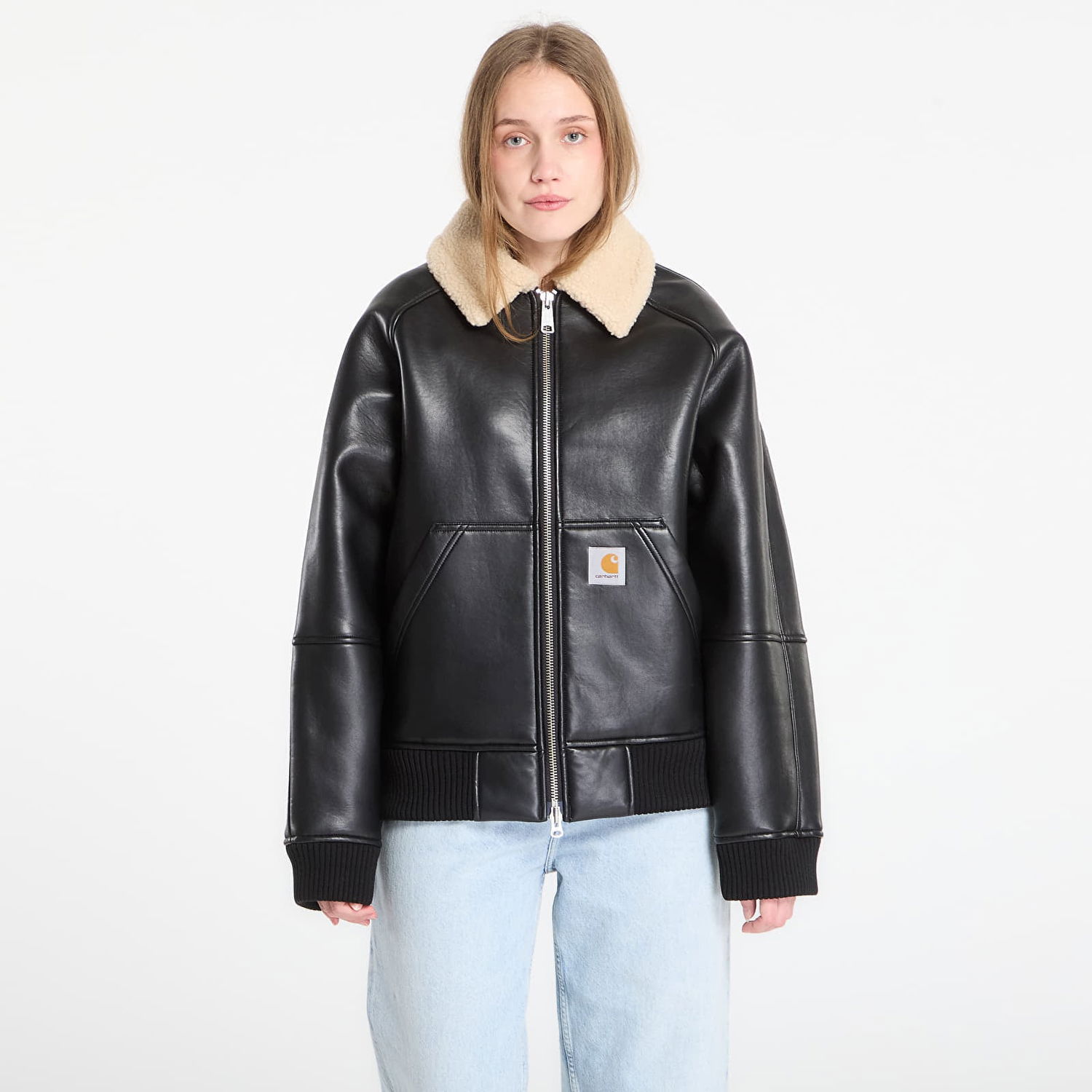 Яке бомбър Carhartt WIP Shepton Faux Leather Sherpa Collar Jacket Черно | I035974.1LMXX, 0