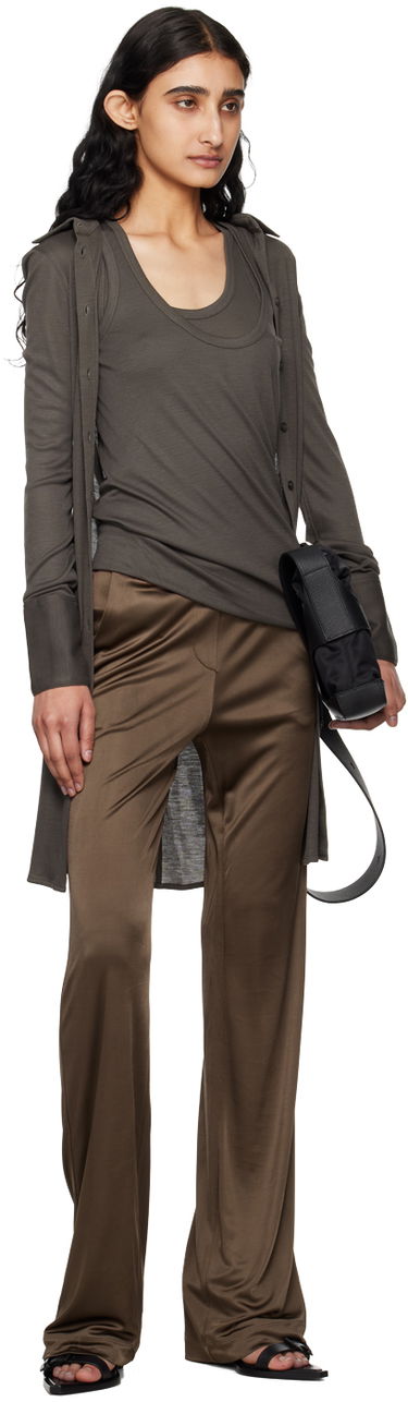 Панталони Helmut Lang Helmut Lang Car Satin Trousers Кафяво | O02HW205, 3