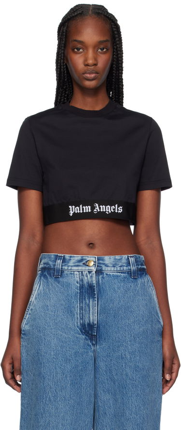 Съкратен топ Palm Angels Logo Tape Cropped T-shirt Черно | PWAA067C99JER0011010, 0