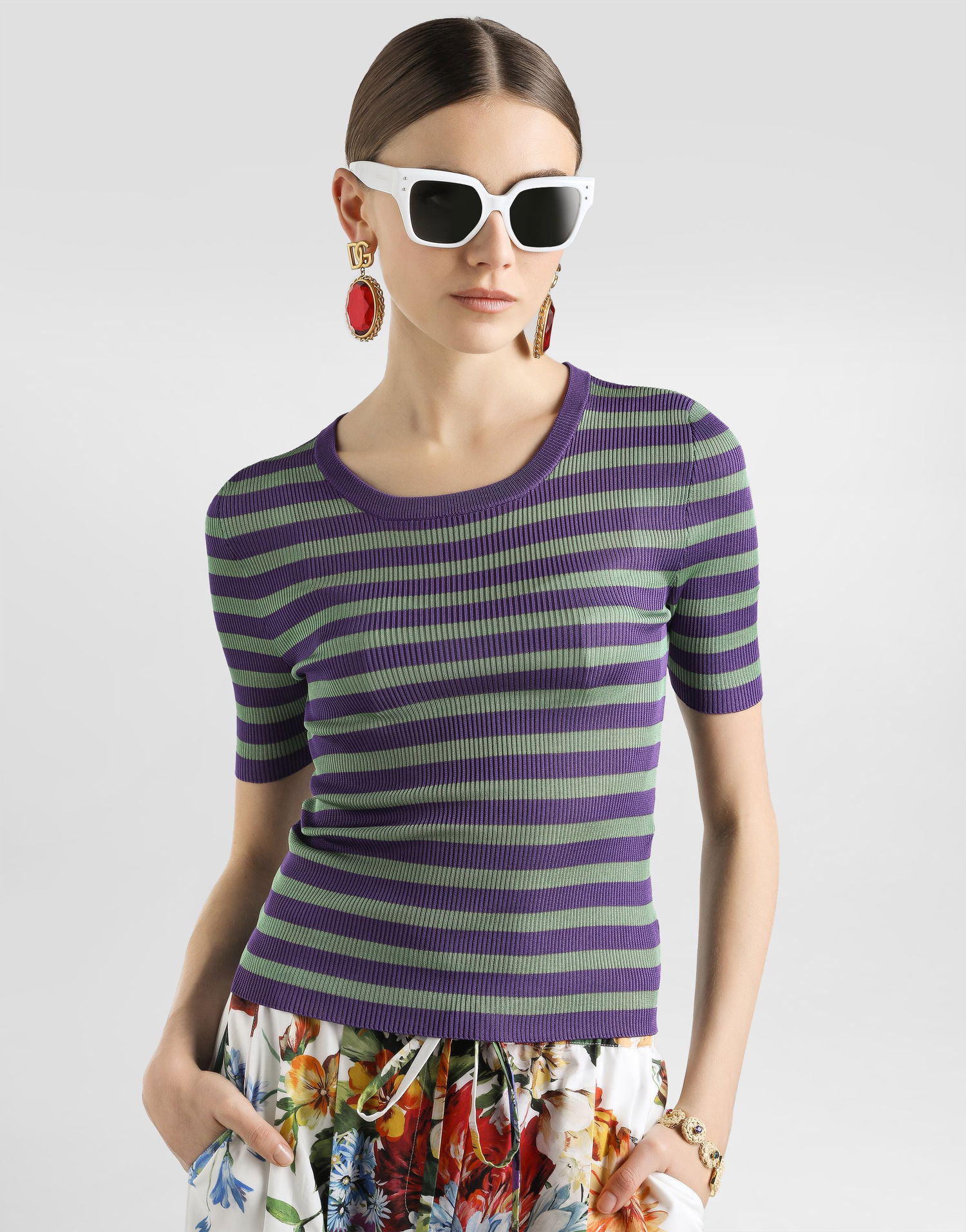 Пуловер Dolce & Gabbana Dolce & Gabbana Striped Short Sleeve Sweater Лилаво | FXXAAZJAIRRV9644, 1