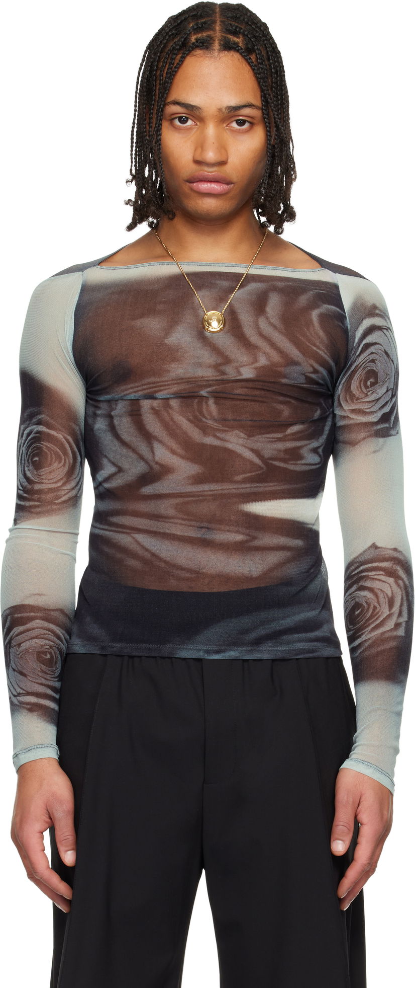 Тениска Jean Paul Gaultier Jean Paul Gaultier Blurry Roses Mesh Long-Sleeve Top Многоцветен | 25/04-W-TO352-M011P-010200