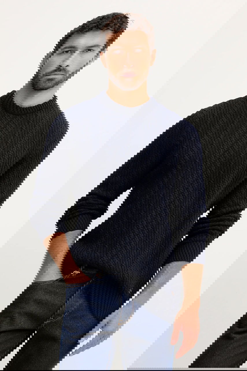 Пуловер Barbour Barbour Cable Knit Sweater Тъмно синьо | MKN1679, 0