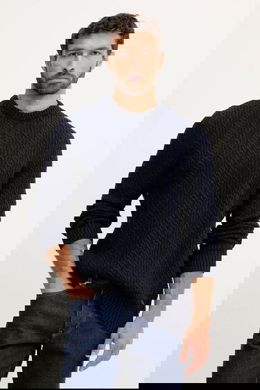 Пуловер Barbour Barbour Cable Knit Sweater Тъмно синьо | MKN1679, 0