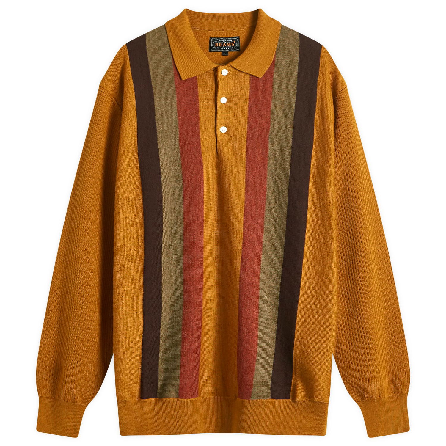 Пуловер BEAMS Beams Plus Long Sleeve Stripe Knit Polo Жълто | 3812-0027-156-58, 0