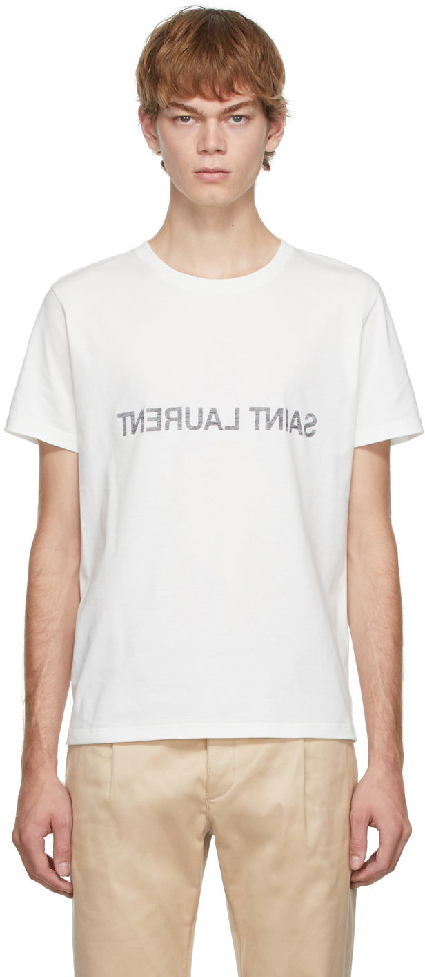 Тениска Saint Laurent Reversed Logo T-Shirt Бяло | 663278Y36HE, 0