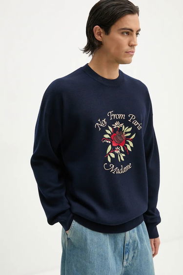 Пуловер Drôle de Monsieur Embroidered Floral Graphic Sweatshirt Тъмно синьо | E.PO162.WO007.NY, 3