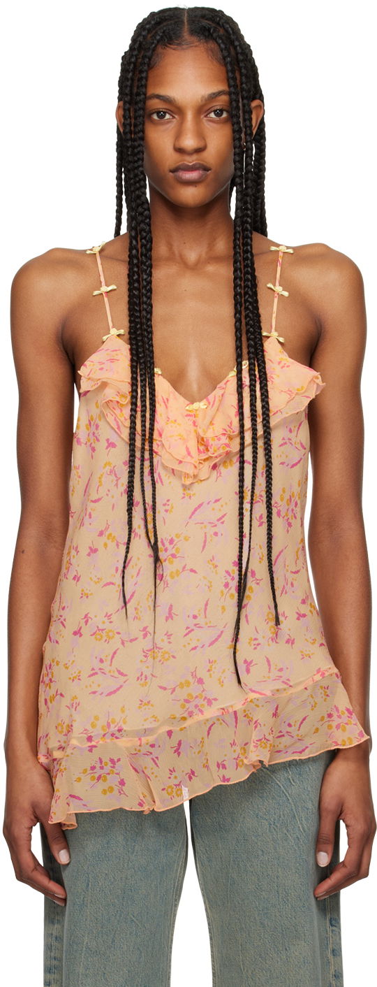 Потник Anna Sui Floral Print Ruffled Asymmetrical Tank Top Оранжево
 | 324C20