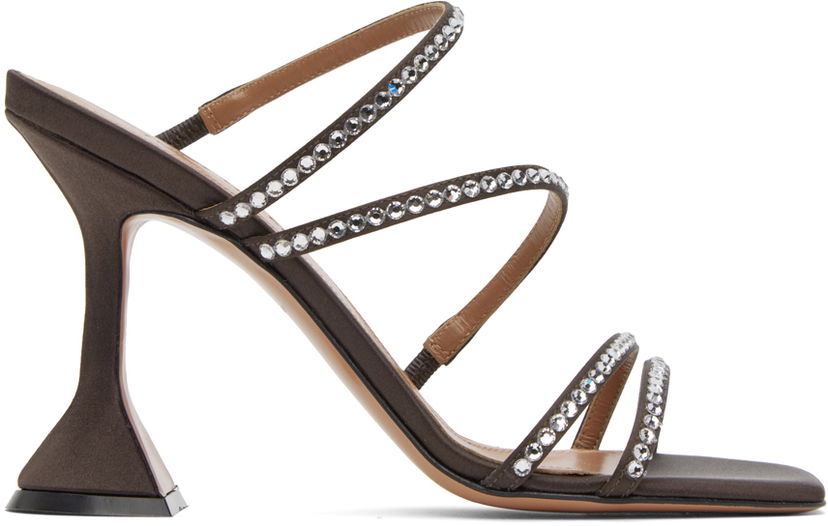 Аксесоари Amina Muaddi Amina Muaddi Naima Crystal Slipper Heeled Sandals Сиво | NAIMA CRYSTAL SLIPPER CL SATIN