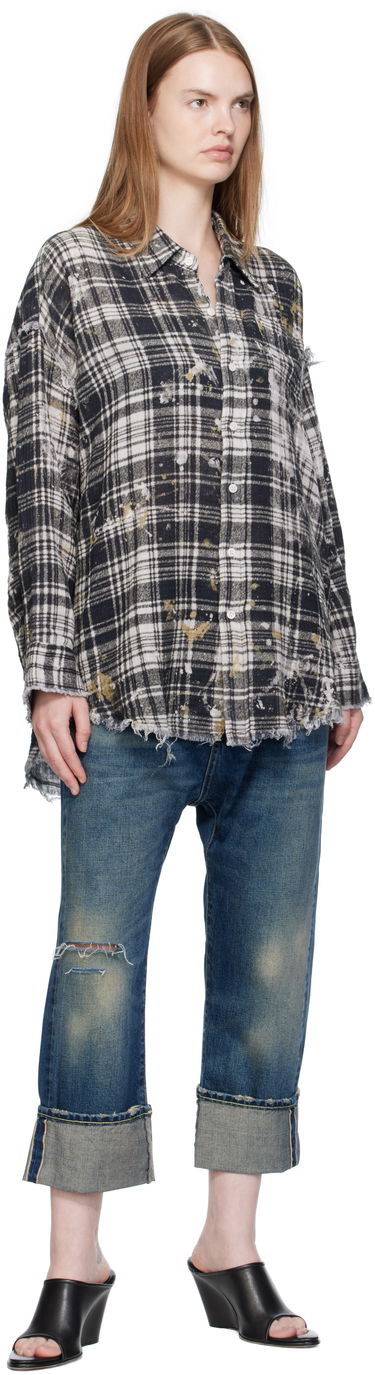 Риза R13 R13 Shredded Seam Drop Neck Plaid Shirt Черно | R13WR075-R557B, 3