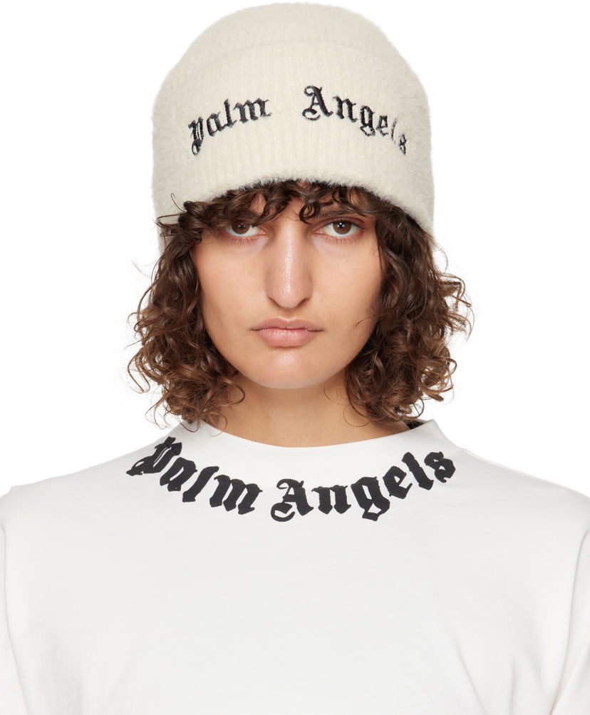 Шапка Palm Angels White Classic Logo Beanie Бяло | PWLC015F24KNI0030310