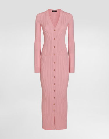 Пуловер Dolce & Gabbana Dolce & Gabbana Women's Long Ribbed Wool Cardigan Розово | FXV37TJCVXGF2528, 0