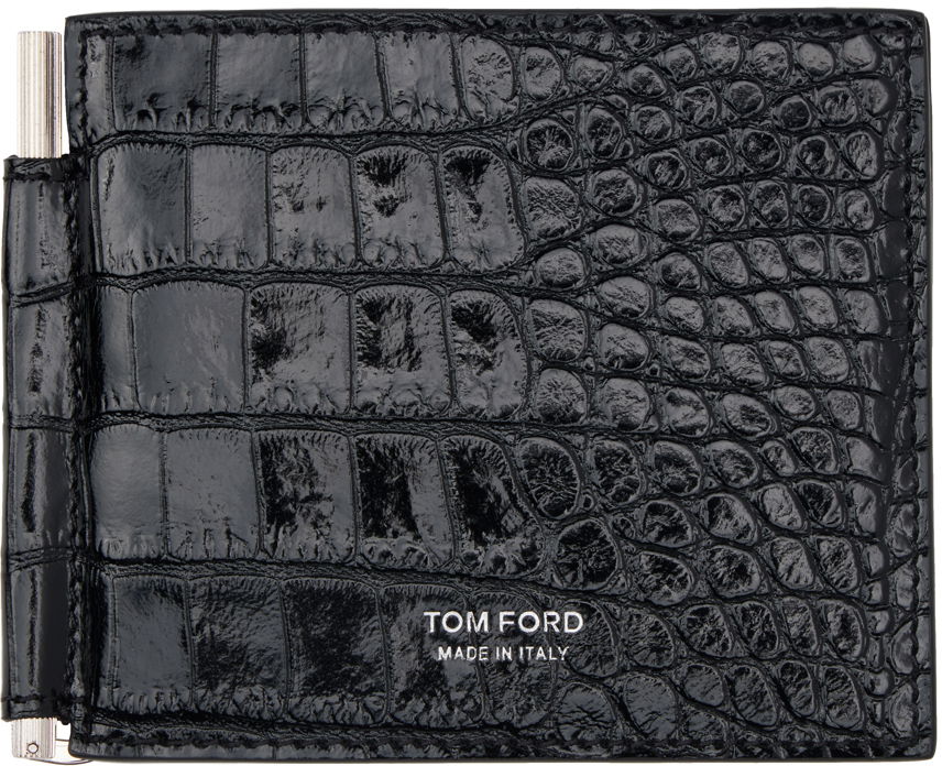 Портфейл Tom Ford Black Shiny Printed Croc T Line Money Clip Wallet Черно | Y0231-LCL439S, 0